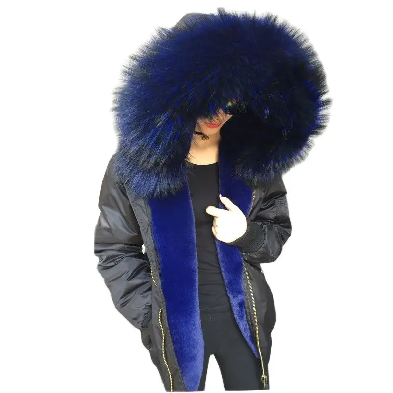 

Black Bombers Flight Parka Wear Deep Blue Fake Fur Lined New Design Winter MR MRS WEAR