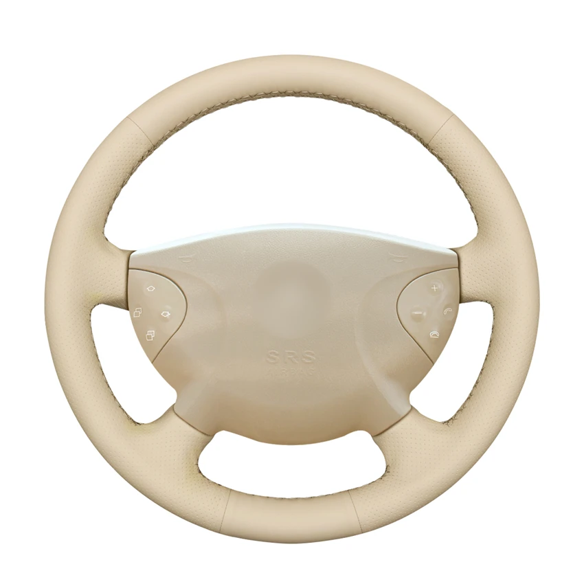 Hand-stitched Beige PU Artificial Leather Steering Wheel Covers for Mercedes Benz E-Class W211 G-Class W463 2002-2007