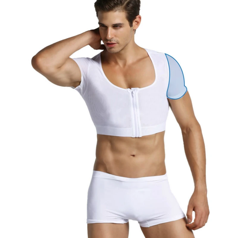 Men Body Shaper Slimming Chest Underwear Tummy Tops Compression Short Sleeves Shirts