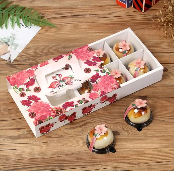 23.5*16.5*5cm Flower pattern potable mooncake box with handle,biscuit candy biscuit box,chocolate pastry packing boxes100pcs SN