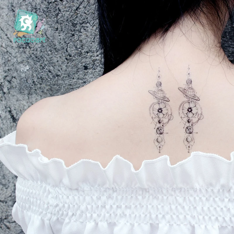 Free Shipping Planet Sun Mountain Pine Tree Temporary Tattoos Sticker Triangle Wave Tattoo Body Art Arm Black Small Fake Tattoo