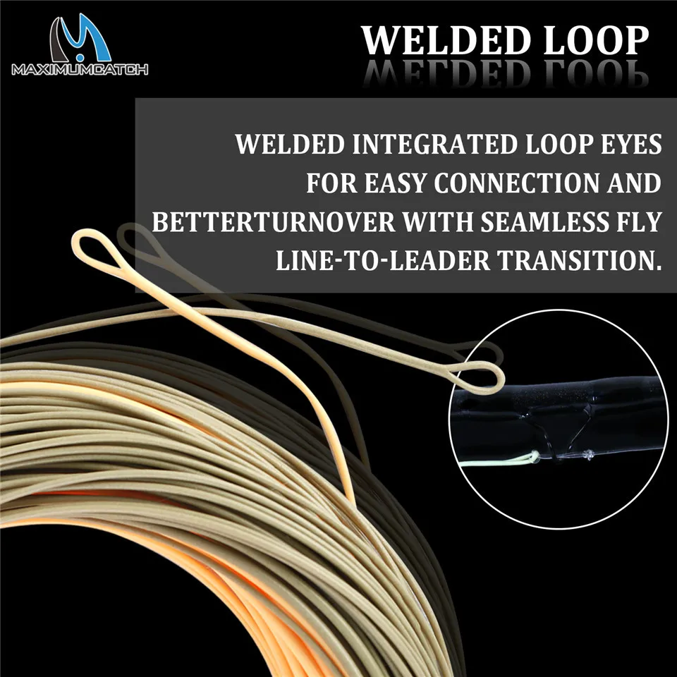 Maximumcatch Single handed Spey Fly Fihsing Line WF3F-8F 90ft With 2 welded loops peach/camo Fly Line