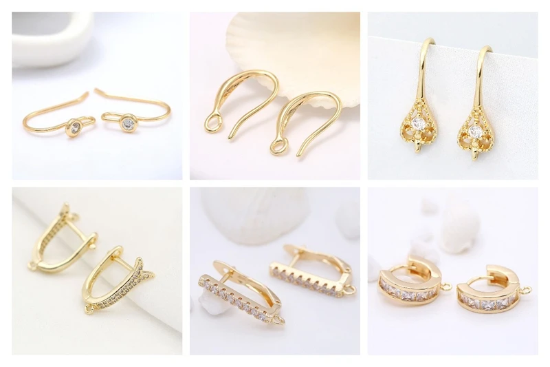 18K vergoldete Messing-Ohrringhaken mit Schlaufe, runde Ohrdrähte, Huggie-Creolen für DIY baumelnde Ohrringe – Detail 19