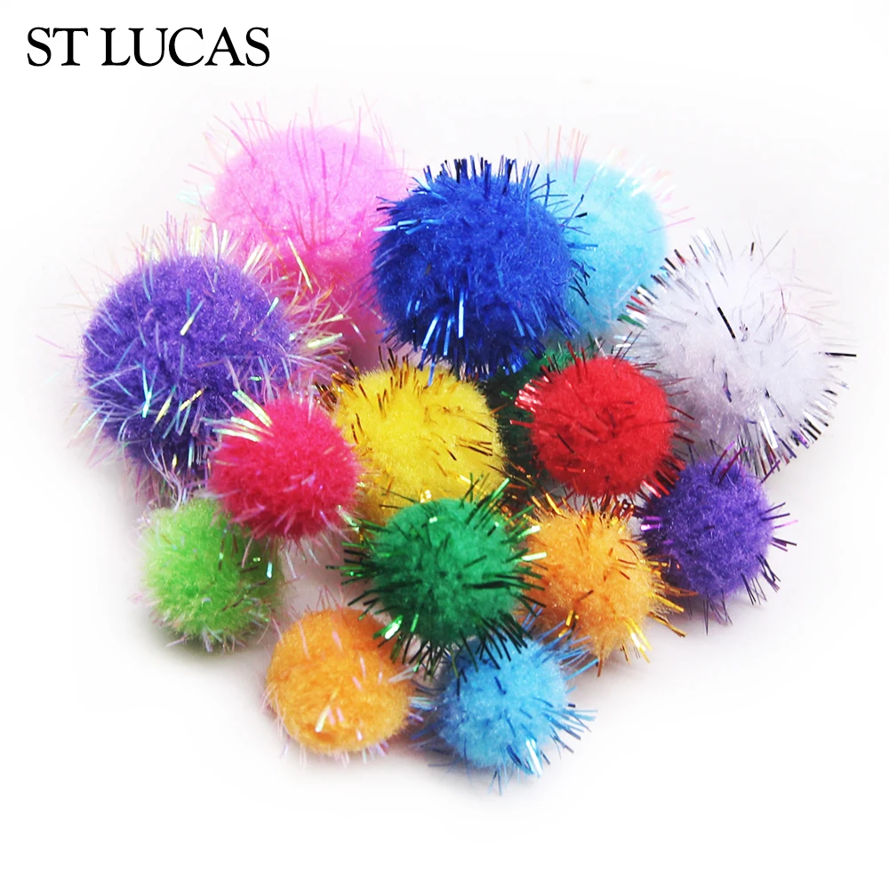 1 Pack 10/15/20/25mm Mixed Color Glitter Pom Pom Ball For Garment Home Christmas Party Carft Decoration DIY Accessory Material