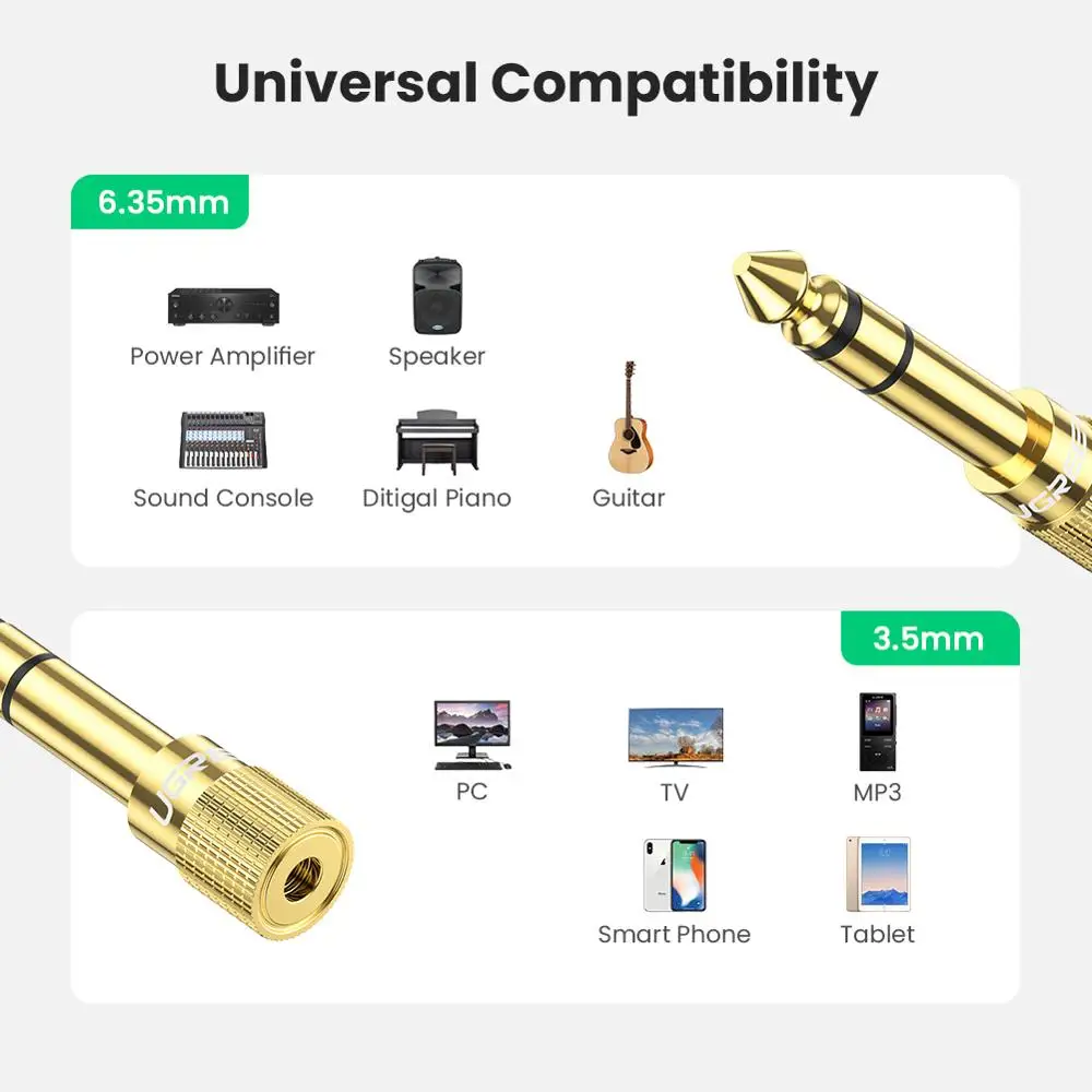 Ugreen Jack 3.5 Speaker Connector 6.35mm Male to 3.5mm Female Audio Connector 3.5 Jack Aux Cable for Speaker Guitar Jack 6.35