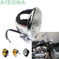 Chrome 4.5'' Retro Motorcycles Bates Style Headlight Head Lamp For Harley Street Bob Chopper Cruisers Custom H4 Front Lights