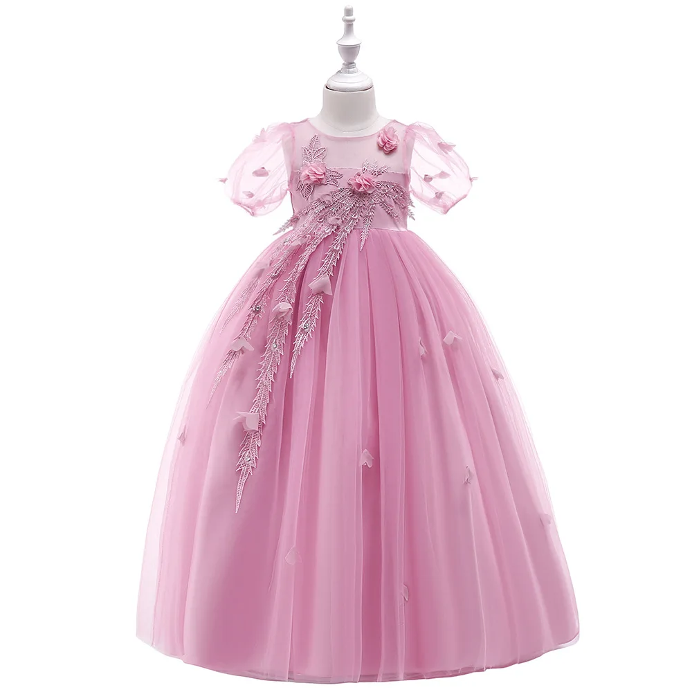 Vestido infantil três tamanhos e saia de princesa para casamento, vestido de mama e cavalo de flores com manga bolhas, 2021