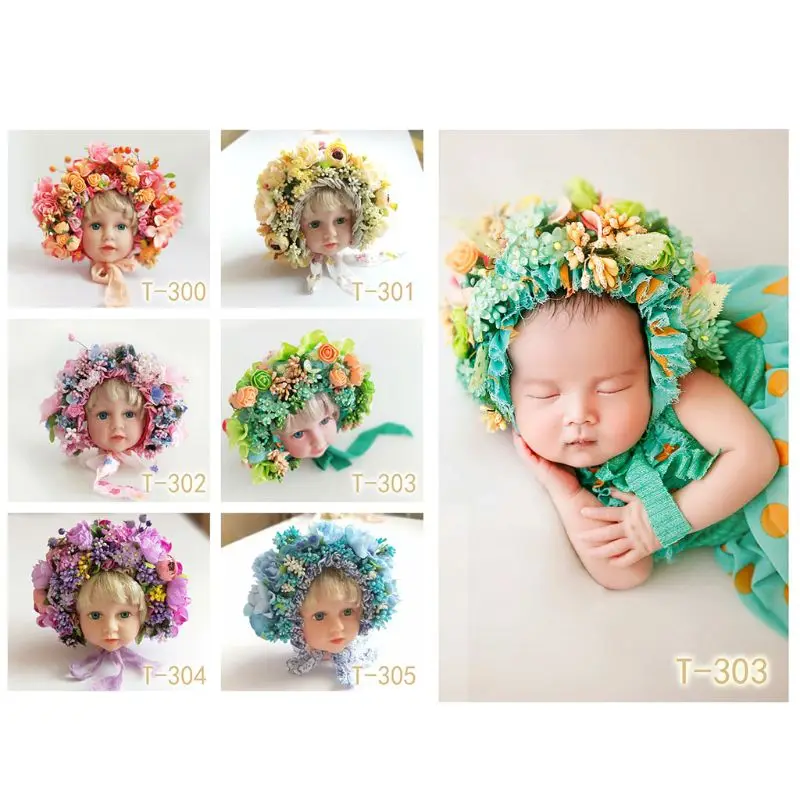 Newborn Baby Photography Props Flowers Florals Hat Handmade Colorful Bonnet Hat Studio Shooting Photo Props Fotografia Accessori