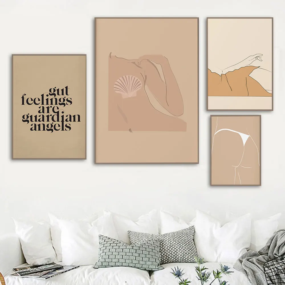 

Minimalist Feminine Poster Nude Lady Line Art Print Neutral Abstract Canvas Painting Quote Modern Wall Picture Living Room Decor