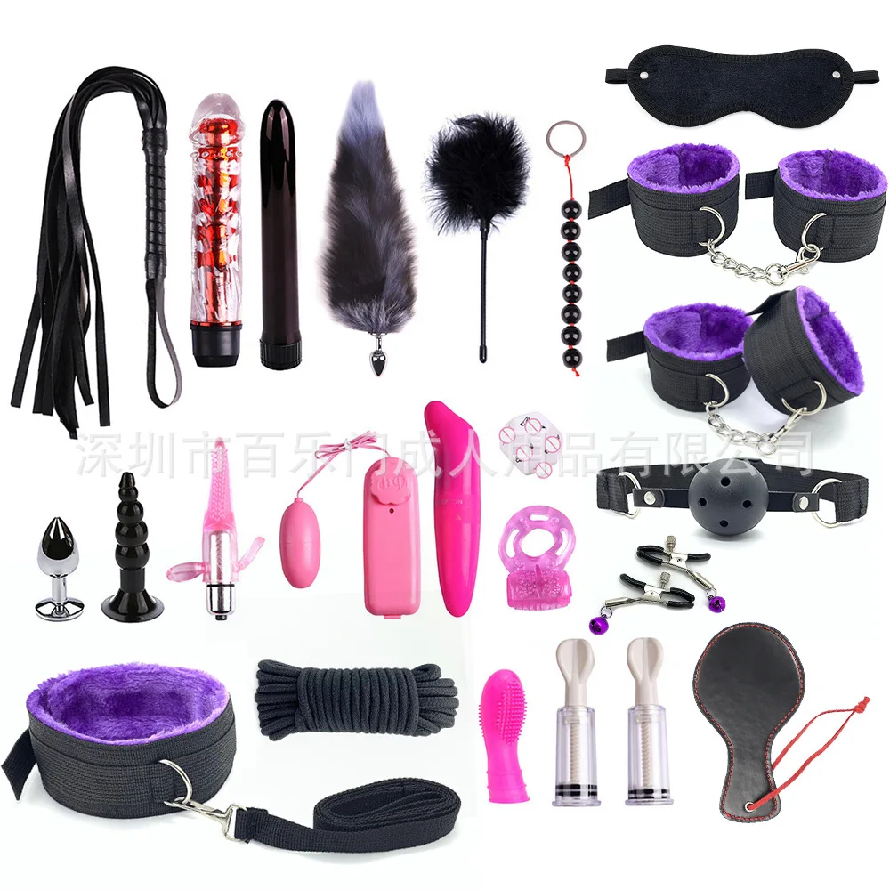 

24PCS Set Pack BDSM Sex Bondage Leather Bondage Kits Sex Collar Handcuffs Whip Juguetes Sexuales Erotic Sex Toy Plug Women Sex