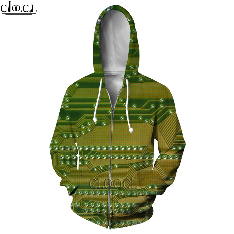 HX Funny Electronic Chip 3D Print New Hoodies Men Women Jogging Fashion Harajuku Zipper Hoodies Hot Selling Casual Tops