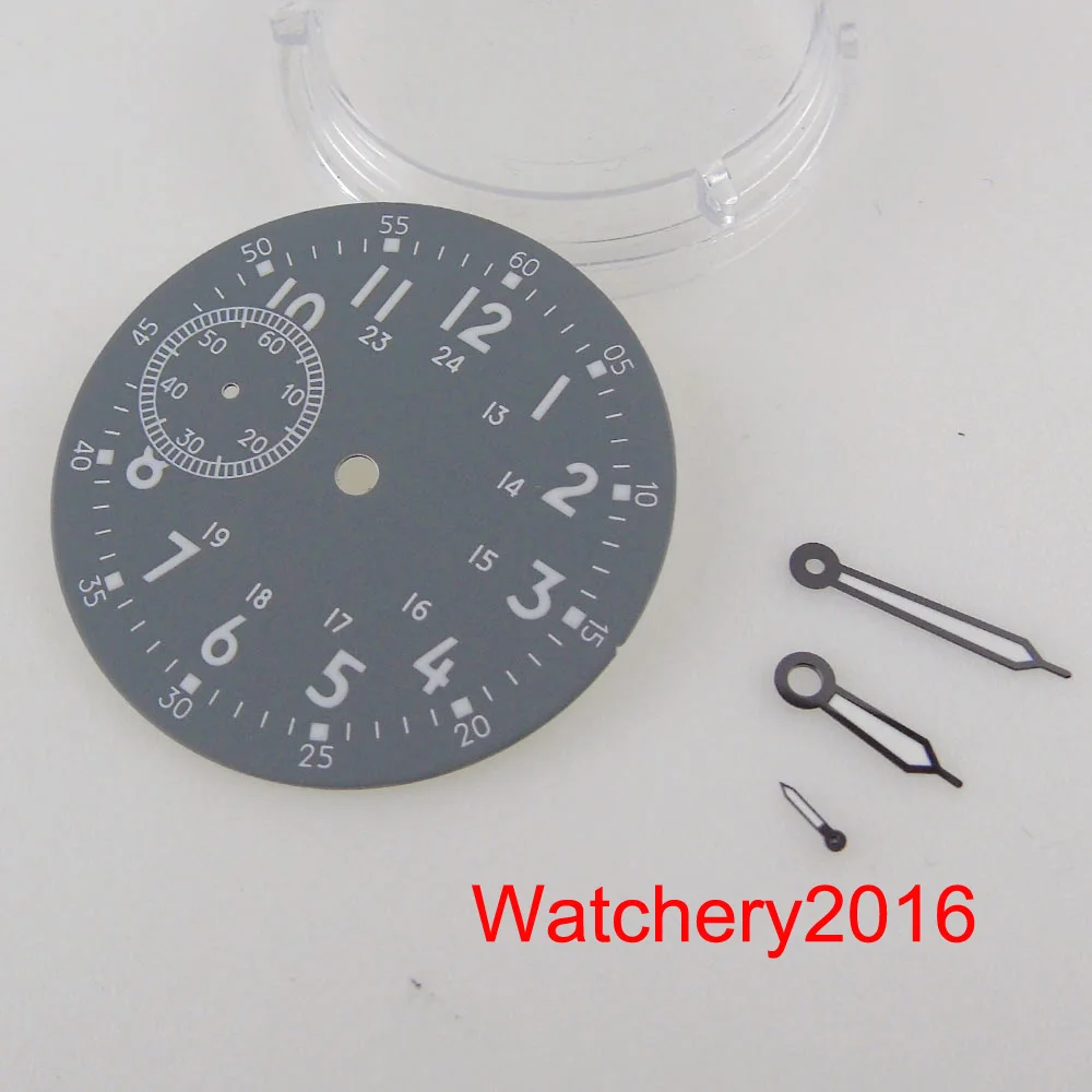 BLIGER 39MM fit ETA 6497 ST3600 Grey Watch Dial Luminous Index Hand Stainless Steel Black Edge Hand Needles