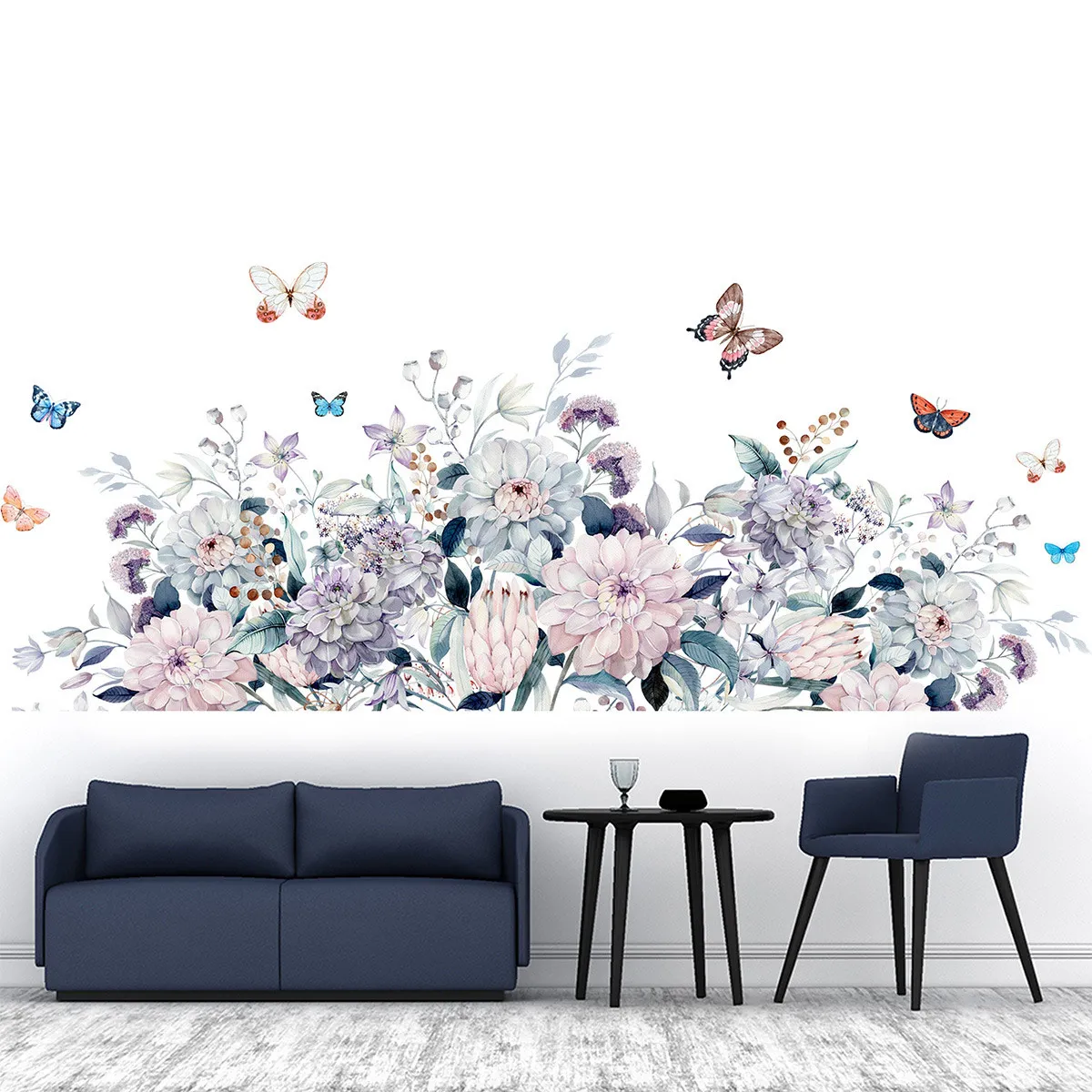 Watercolor Flowers Wall Stickers for Living room Bedroom Kitchen Wall Decor Baseboard Wall Sticker Home Decor Vinyl PVC Decals