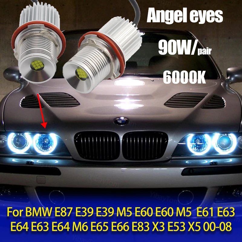 2pcs Bright Lamp 6000K 120W LED Angel Eyes Marker Lights Bulbs for BMW E87 E39 M5 E60 E61 E63 E64 M6 E65 E66 E83 X3 E53 X5 00-08