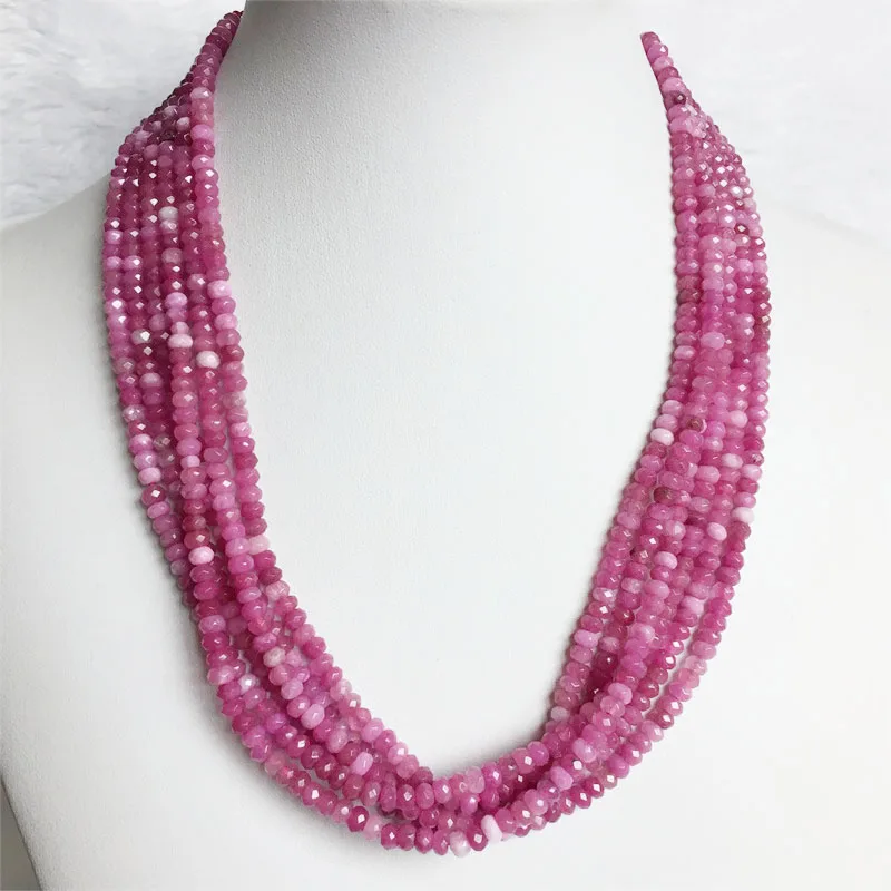 3*4MM Faceted Tourmaline Necklace Rubellite Vintage Natural Stone Jewelry Noble Elegant Exquisite Beaded Chain Choker Collier