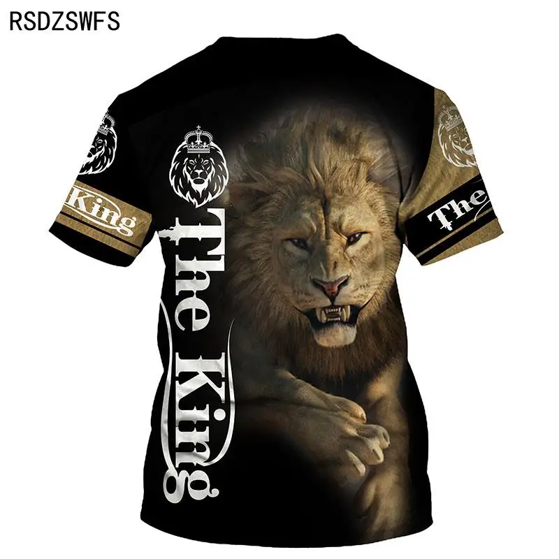 Ferocious lion Animal 3D Printing Men T-Shirts Summer New O Neck Short Sleeve Style Male Clothes Fashion Casual Three-way Tops