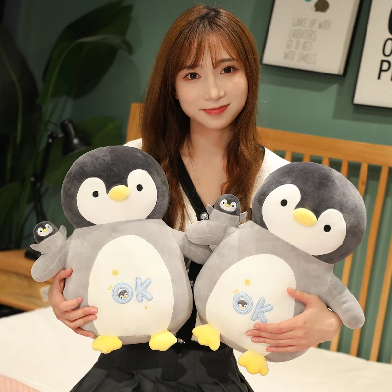 Cartoon Mother And Child Penguin Plush Toys Stuffed Animal Hug Pillow Cute Soft Penguin Dolls Baby Girls Xmas Birthday Gift