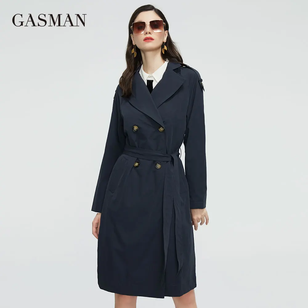 GASMAN 2022 new women's spring jackets trench coat fashion black ladies jacket double-breasted Women coats loose outerwear 20109