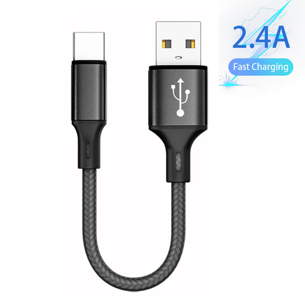 2024 New 2.4A 25cm Short Nylon Charger Data Cable Micro USB Type C Cable For Samsung Huawei Xiaomi Fast Charging Cables