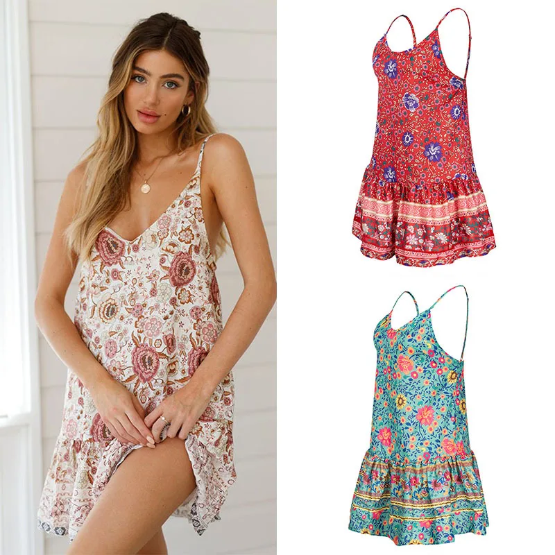 Tank Boho Woman Casual Fashion Cheap Dress For Womens Sexy Short Pink Beach Knee-Length Bohemian Summer Free Ship