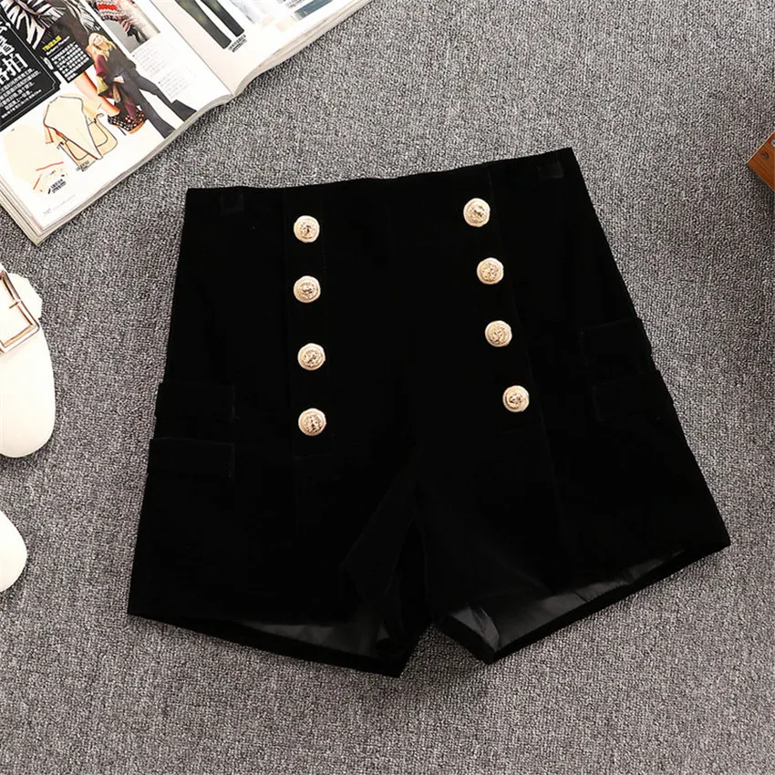 Autumn Two Piece Big Size Vintage Women Gold Velvet Blazer +Gold Velvet Shorts Formal Suits Loose Lady Black Blazer Coat WZ1234