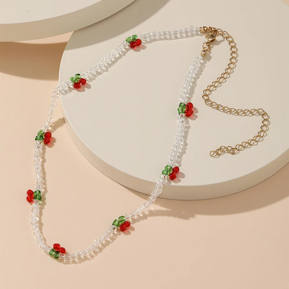 Bohemia Chokers Necklaces Women Arcylic Beads Jewelry Necklace Cherry Decoration Collar Bijoux Femme Handmad Beaded Chunky Colar