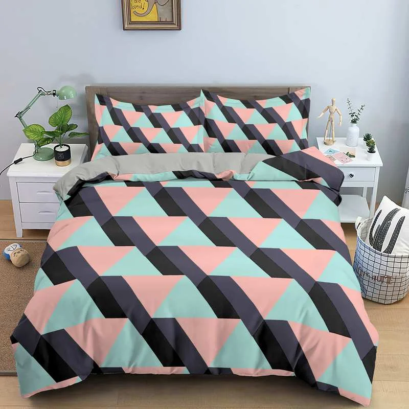 

2/3Pcs Geometry Bedding Sets Duvet Cover Pillowcase Bedclothes Comforter Set