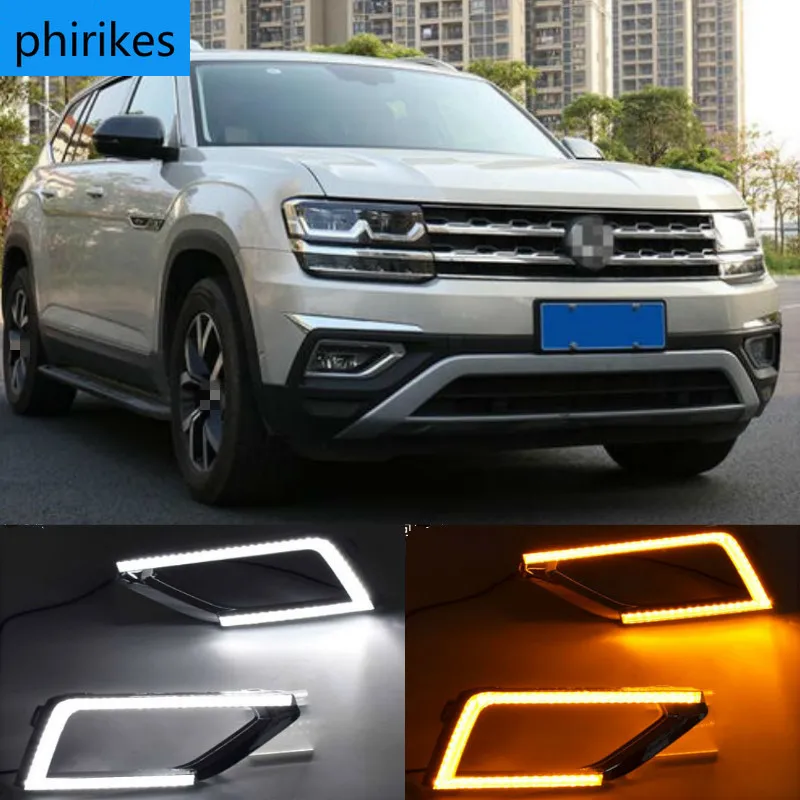 

1Pair LED For Volkswagen VW Teramont 2017 2018 DRL Daytime Running Light Daylights Fog Lamp Cover With Yellow Turn Signal