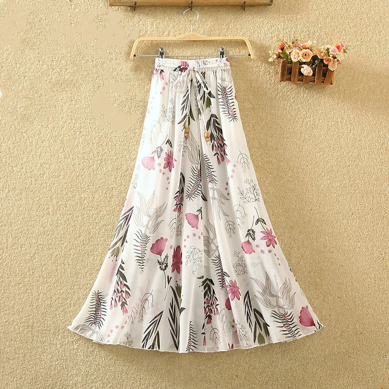 

Summer Women Floral Print Chiffon Long Skirt Female High Waist Elastic Skirts 2020 Fashion Sweet Casual Boho Beach Skirt Y184