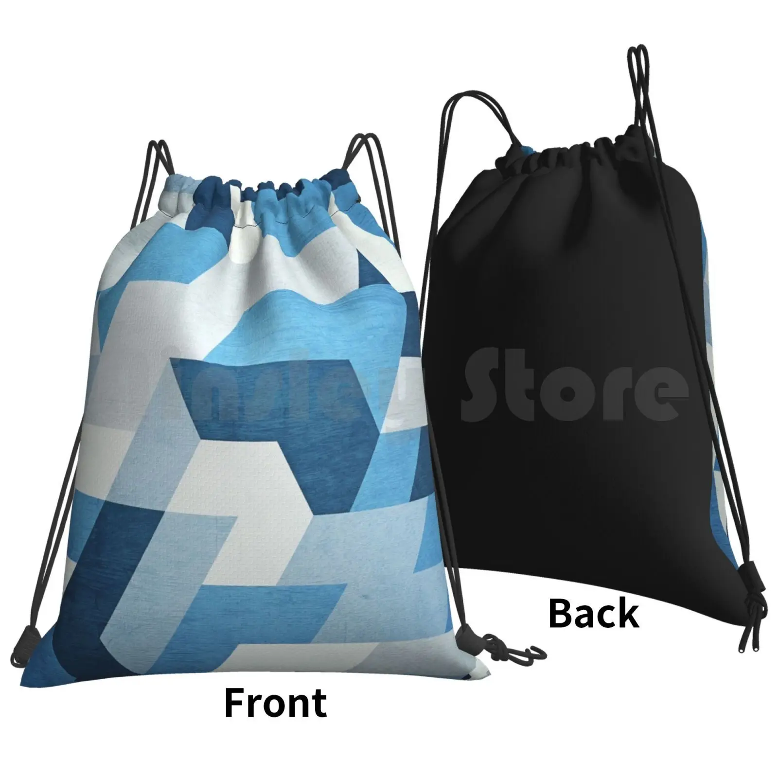 Abstract Geometry Backpack Drawstring Bags Gym Bag Waterproof Blue Silver Abstract Geometric Minimal Minimalistic Color