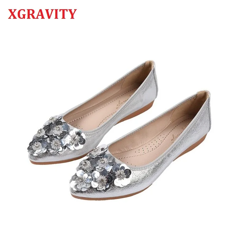 

XGRAVITY Hot New Pormotion Designer Floral Woman Flat Shoes Elegant Foldable Lady Fashion Big Size Women Soft Flowers Shoes A237