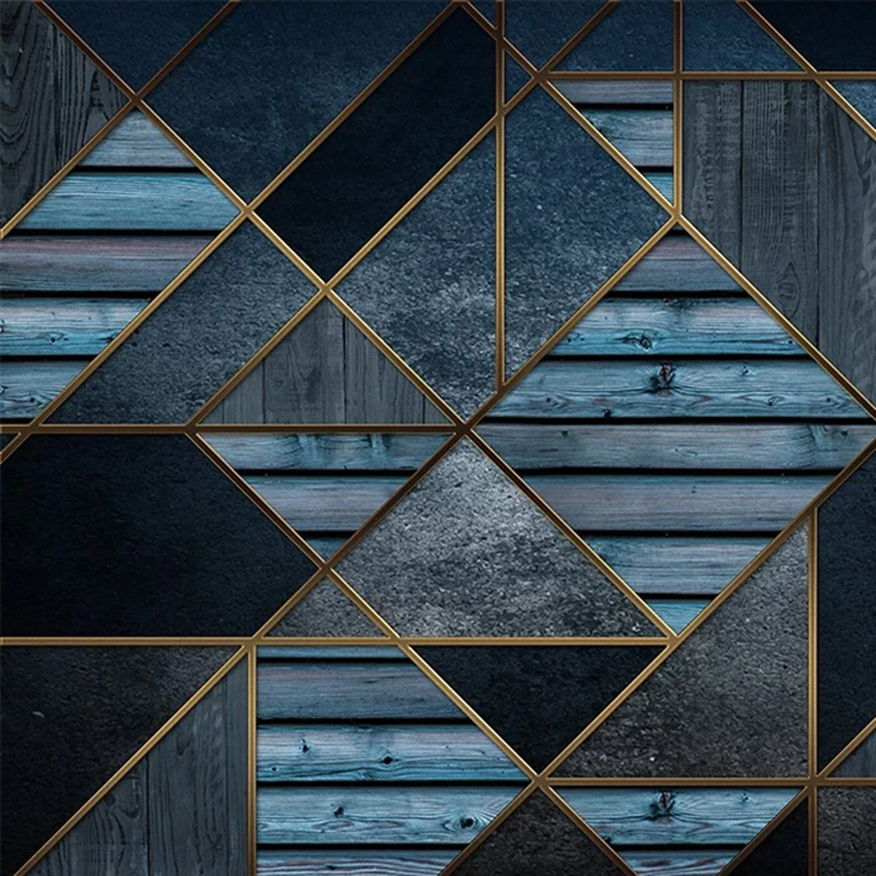 Nach 3D Foto Tapete Blau Geometrische Holzmaserung Relief Wandbild Moderne Wohnzimmer Sofa TV Hintergrund Wand Papers Home Decor