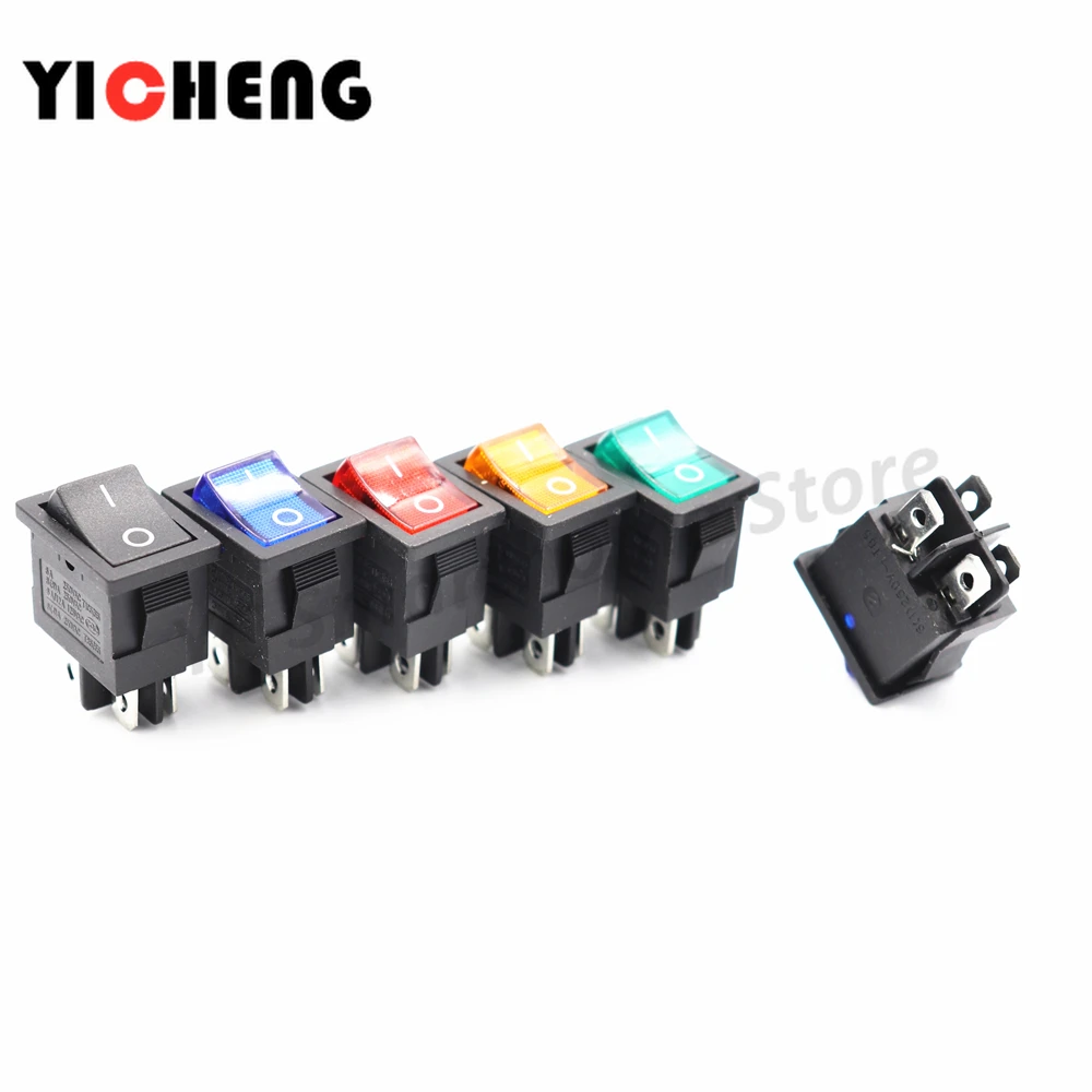 

5Pcs boat switch KCD1-104 4 feet 2 files with lights Rocker power switch 15 * 21MM 4pin With light