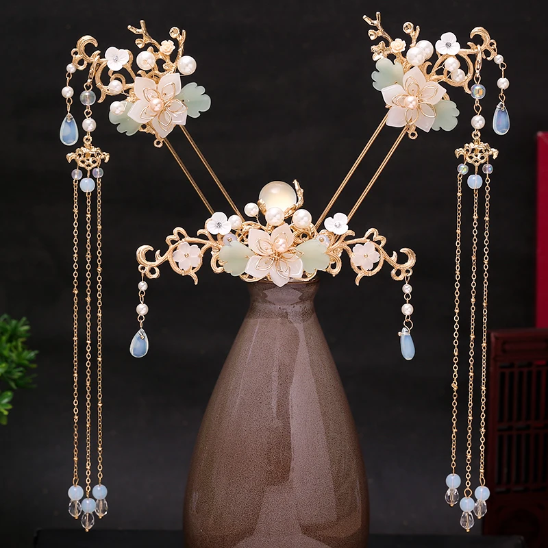 Hanfu headdress hairpin suits manually ancientry hair hair classical tassel step shaking wheel