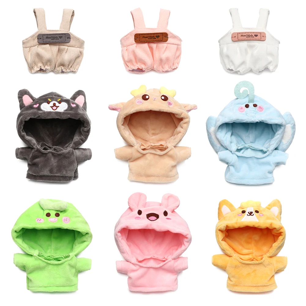 20cm Doll Clothes Mini Animal Hoodies Suspender Pants Cartoon Plush Shoes for 14inch Toy Figure Doll Changing Dressing Game Gift