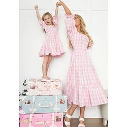 Family Look Mommy and Me Clothes Summe Mother Daughter Matching Dresses Pink Grid Spring Outfits Mom Mum Baby Women Girls Dress