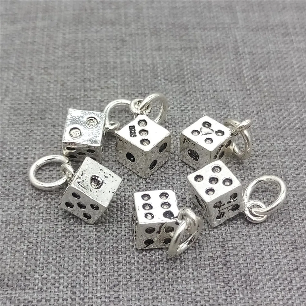 2pcs of 925 Sterling Silver Dice Charms 3D for Bracelet Necklace