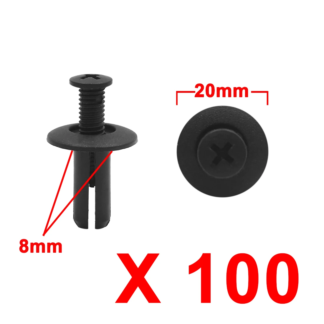 Uxcell 20Pcs 50 Stuks 100 Stuks 8Mm X 20Mm X 20Mm Plastic Bumper Fender Klinknagels Fastener uitbreiding Push Pin Clips Zwart Voor Car Auto