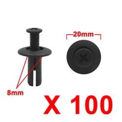 Uxcell 20Pcs 50 Stuks 100 Stuks 8Mm X 20Mm X 20Mm Plastic Bumper Fender Klinknagels Fastener uitbreiding Push Pin Clips Zwart Voor Car Auto