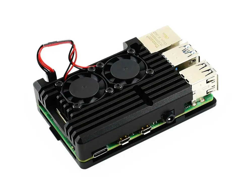 Waveshare Aluminium Legierung Fall für Raspberry Pi 4 Modell B Schwarz Armour mit Dual Kühlung Fans