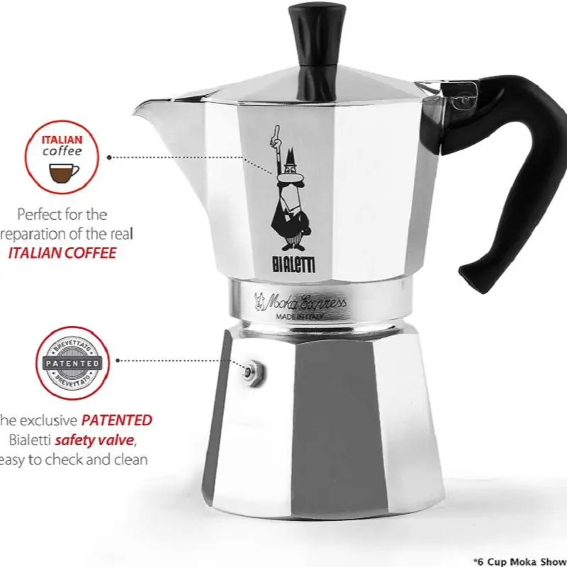 BIALETTI Express Moka Pot 1-2-3-4-6 Cup Coffee Maker, Original Bialetti Espresso Maker Kitchen Drip Stove Gas Brew