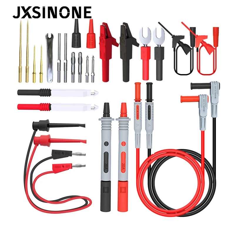 JXSINONE P1308D Silicone Multimeter Test Lead Kit with  Gold-Plated Precision Sharp Probe Set Alligator Clip Minigrabbers