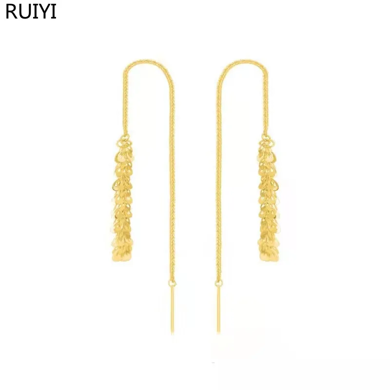 

RUIYI Real 18K Gold Drop Earrings Simple Phoenix Tail Design Pure AU750 Tassel Earrings for Women Fine Jewelry Wedding Gifts