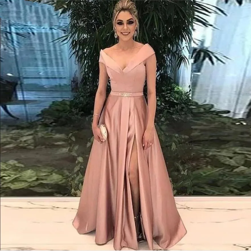 

Plus Size Off the Shoulder Evening Dresses Long for Women Girls 2024 V-neck Sleeveless Formal Party Evening Gowns Split Custom