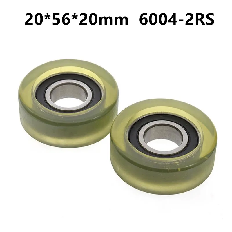 

4pcs/10pcs 20*56*20mm Polyurethane PU Rubber Coated 6004-2RS Low Noise Roller Bearing Friction Pulley Soft Rubber 20x56x20mm