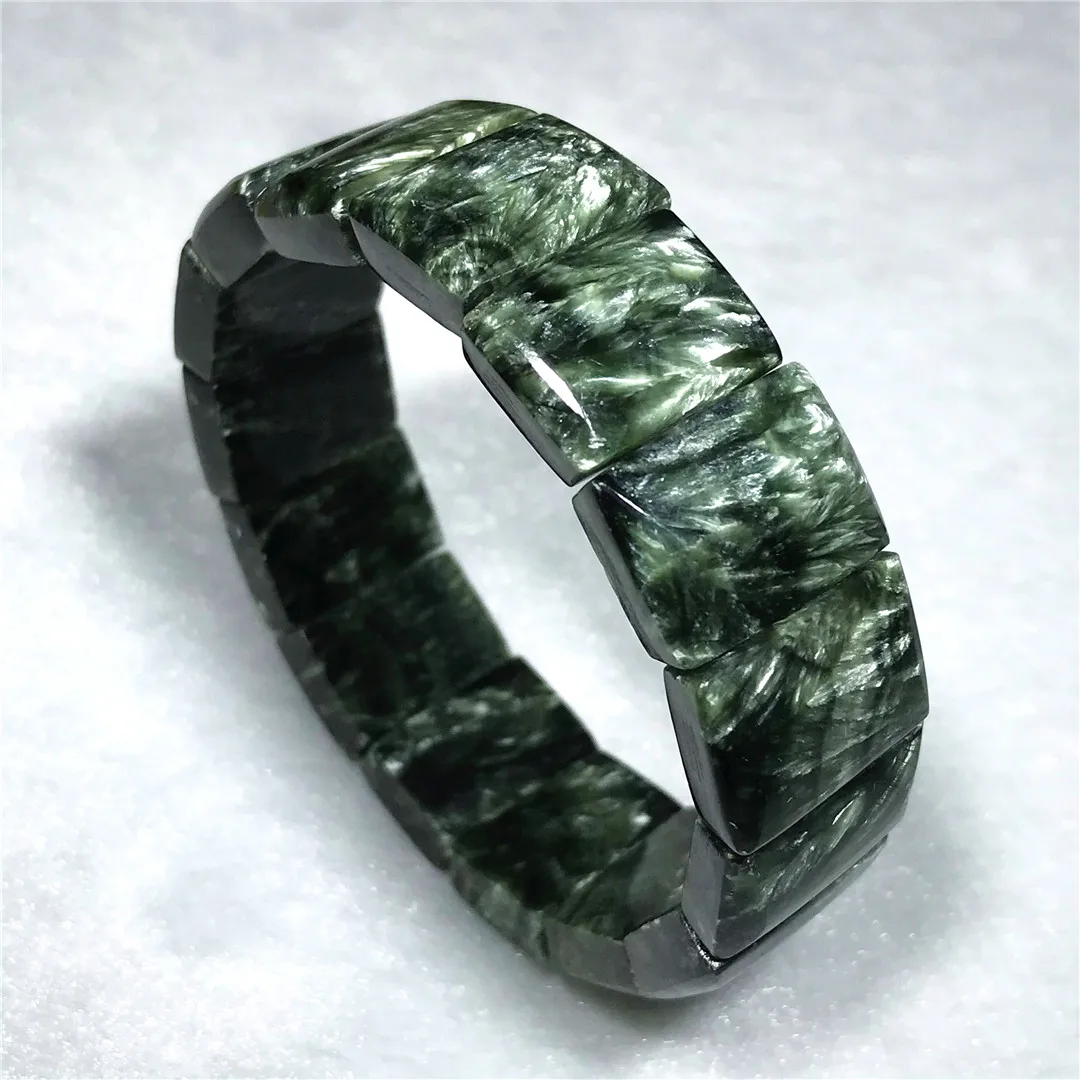 

Top Natural Green Seraphinite Bangle Bracelet Jewelry For Women Men Healing Wealth Gift Crystal 18x13mm Beads Reiki Stone AAAAA