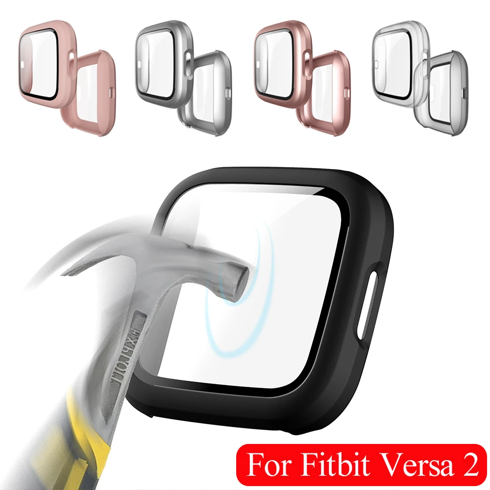 360 Full Cover Watch Case With 9H Tempered Glass Screen Protectors Ultra Thin Plating  Watch Shell for Fitbit Versa 2 Band