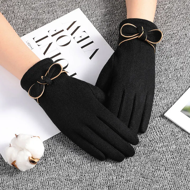 Women Winter Keep Warm Touch Screen Plus Velvet Double Layer Thicken Cashmere Outdoor Cycling Drive Not Bloated Elegant Gloves