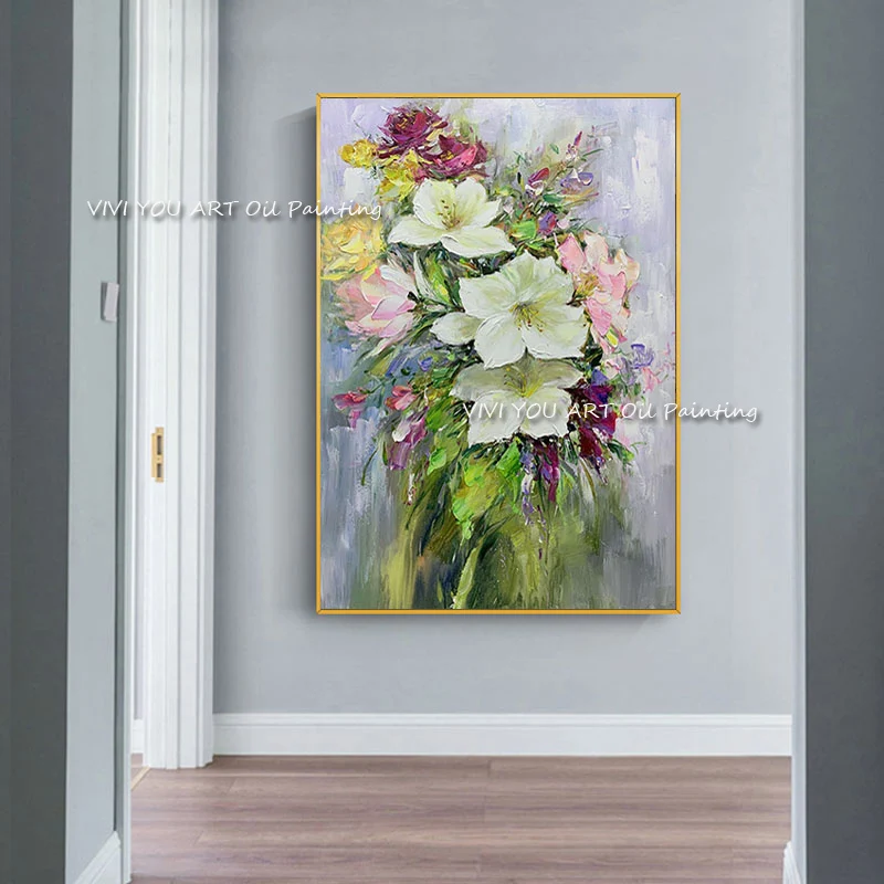 The Fahion Flower Plant  New Large Original Abstract Thick Oil Painting Canvas Modern Handpainted Wall Nature Flower Art Office