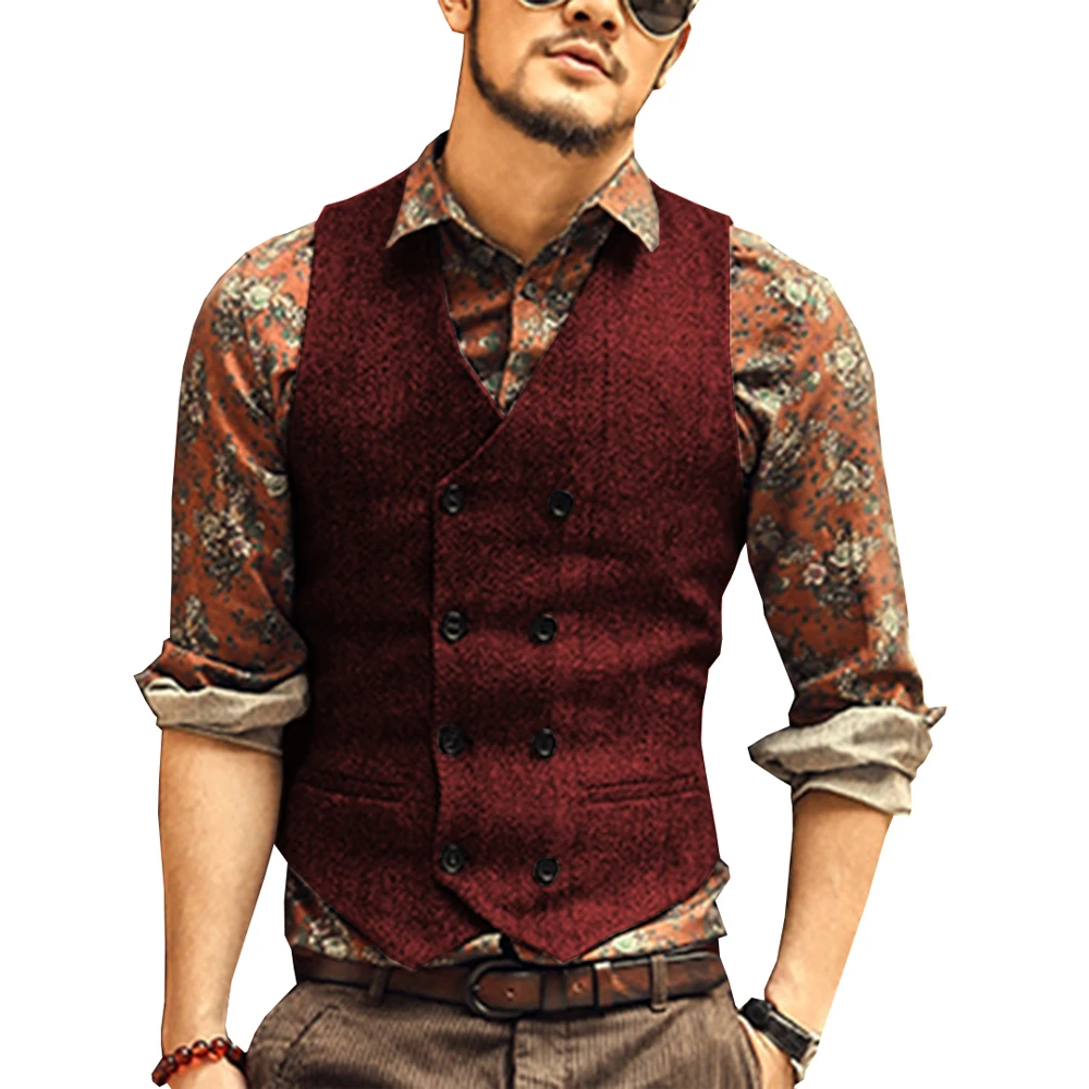 Men Vests for Groomman Wedding Groom Wear Vest Tweed Custom Waistcoat Brown Black Clothing Jacket Steampunk Bride Tuxedo